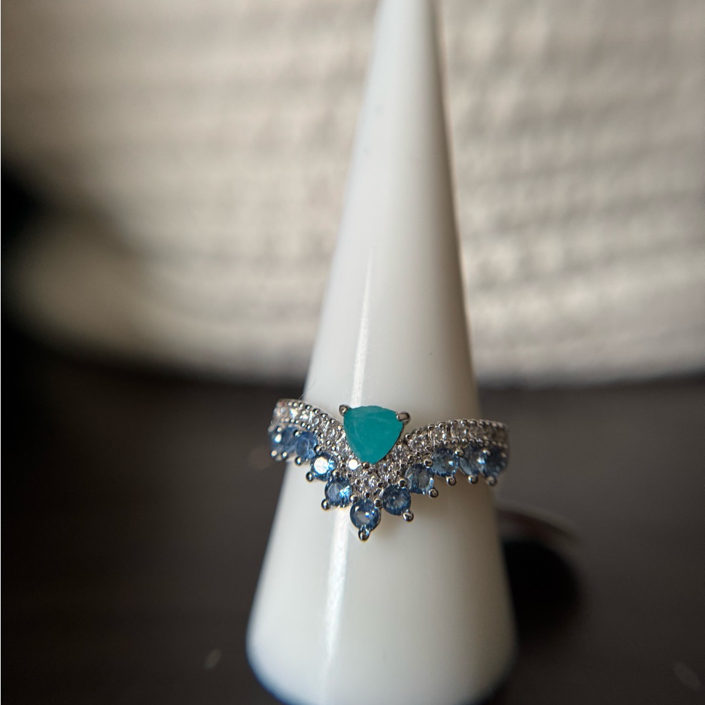Genuine Amazonite & Aqua Blue Spinel Ring